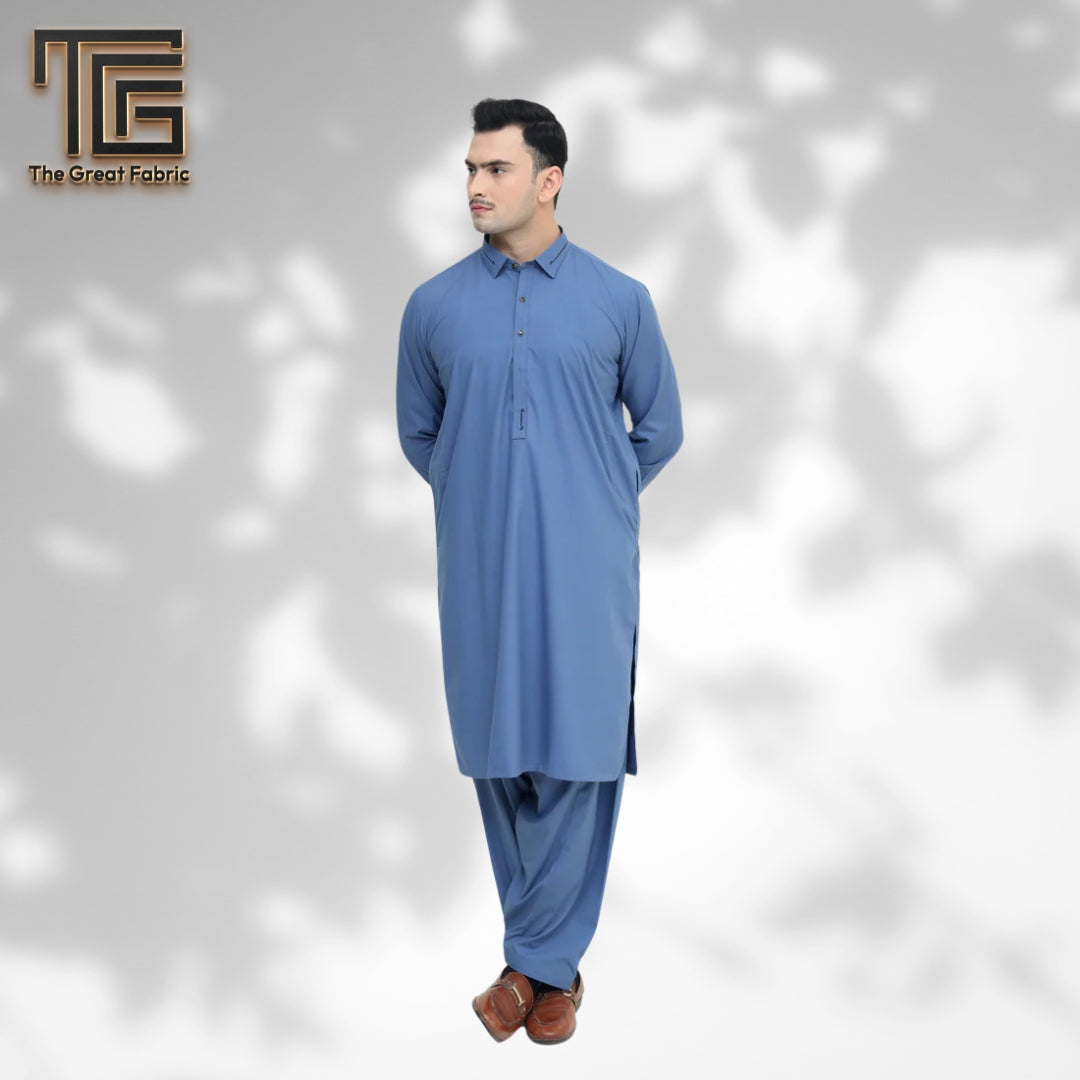 CADET BLUE STITCHED (SHAHSAWAR SUITING)